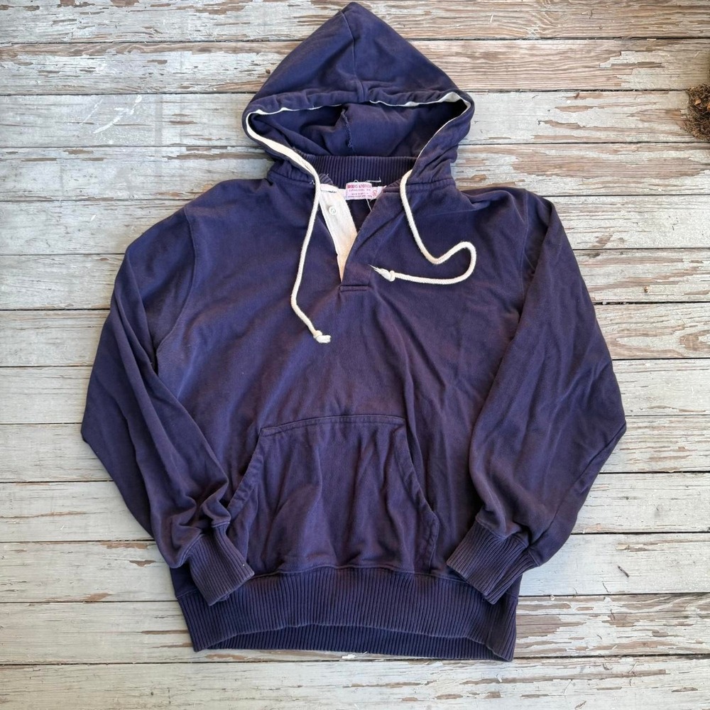 Vintage 80s Brooks Brothers Henley Rugby Hoodie Sweatshirt Mens L Small Marks